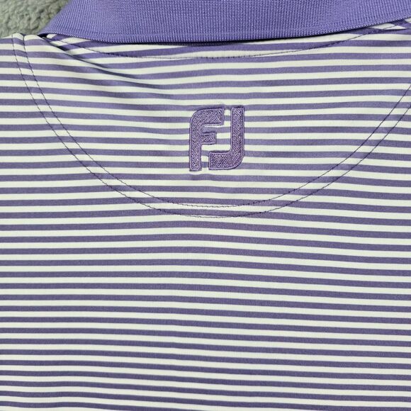 FootJoy Men's Purple Striped Short Sleeve Polo Shirt Size L Island View Logo - Picture 7 of 13